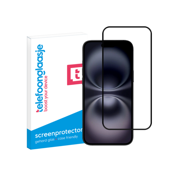 Telefoonglaasje Edge to Edge iPhone 16 screenprotector gehard glas met verpakking