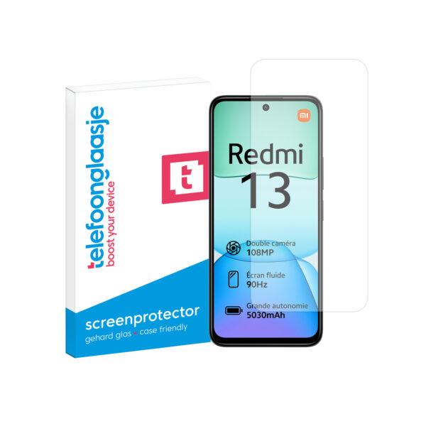 Telefoonglaasje Xiaomi Redmi 13 4G gehard glas screenprotector standard fit met verpakking